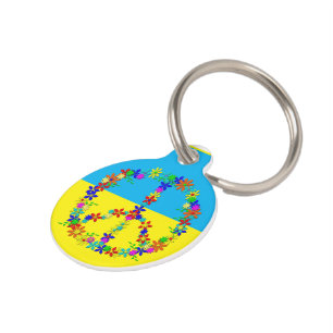 Peace sign with flowers,ukrainian flag button pet tag