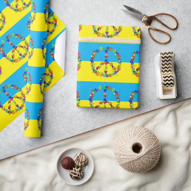 Peace sign with flowers,ukrainian flag  button wat wrapping paper (Crafts)