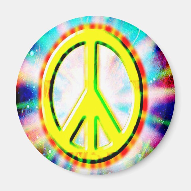 PEACE Sign Yellow Colourful Happy and Fun Magnet (Front)