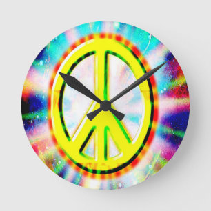 PEACE Sign Yellow Colourful Happy and Fun Round Clock