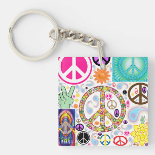Peace Signs Collage Key Ring