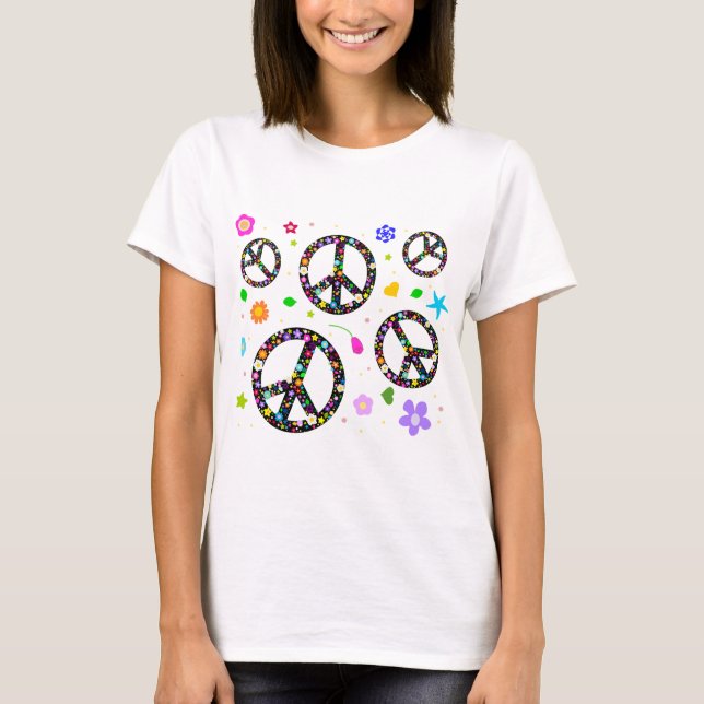 Peace Signs & Flowers T-Shirt (Front)