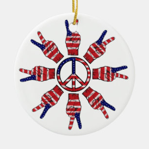 Peace Signs Snowflake Ceramic Tree Decoration
