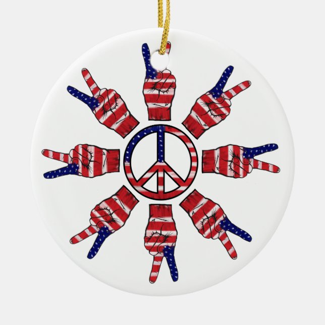 Peace Signs Snowflake Ceramic Tree Decoration (Front)