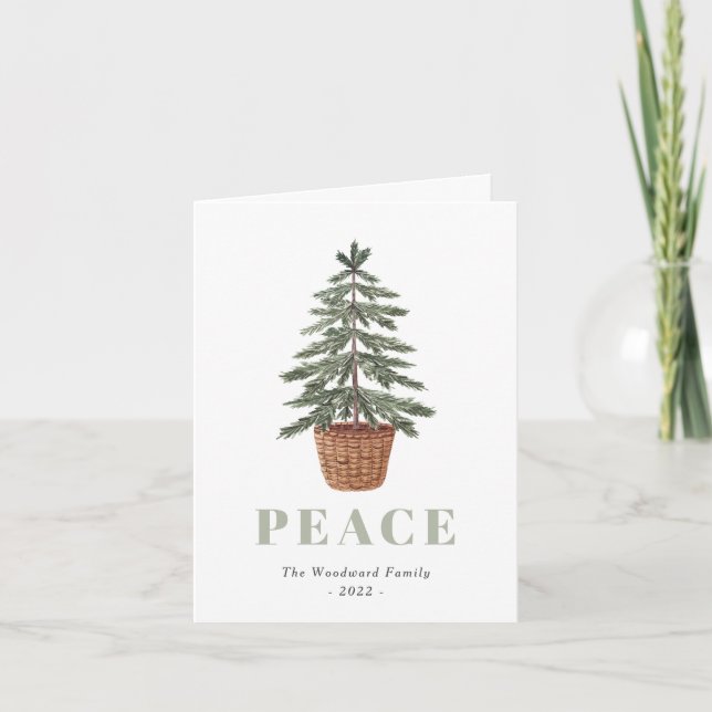Peace Simple Christmas Evergreen Tree Holiday Card (Front)