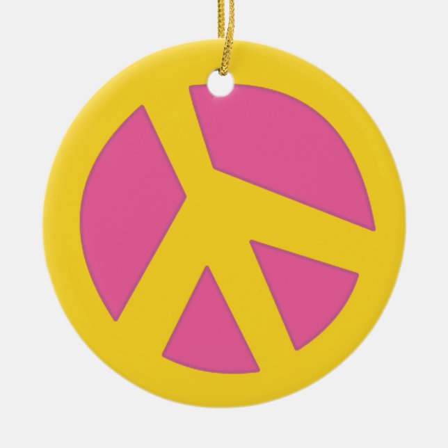 Peace-Smiley Yellow Ceramic Tree Decoration (Front)