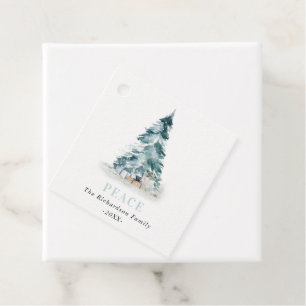 Peace Snow Watercolor Pine Christmas Tree Gifts Favour Tags