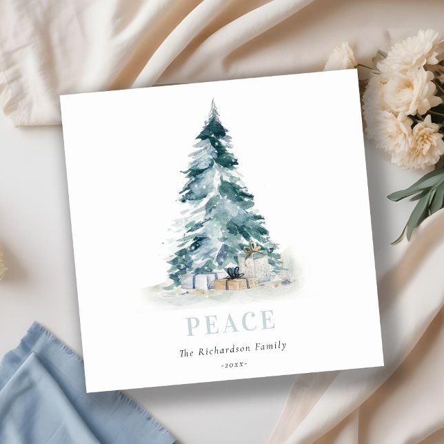 Peace Snow Watercolor Pine Christmas Tree Gifts Holiday Card (Creator Uploaded)