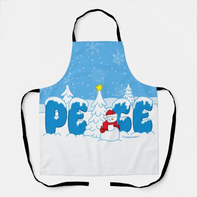 Peace Snowman Screwball Graphics Holiday Apron (Front)