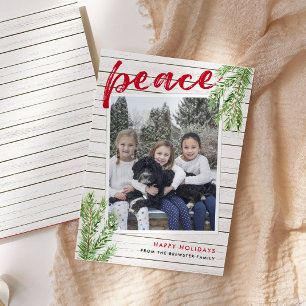 Peace, Snowy Evergreen Single Photo Holiday Card