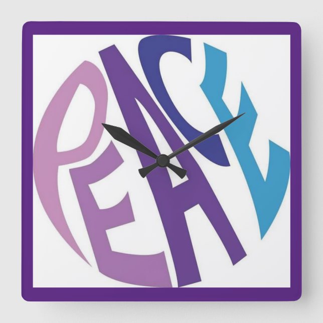 PEACE  SQUARE WALL CLOCK (Front)