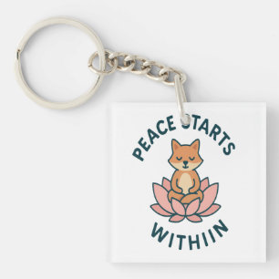 Peace Starts Within - Meditating fox Key Ring