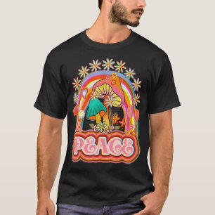 Peace Stay Trippy Hippie Rainbow Mushroom Groovy R T-Shirt