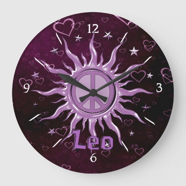Peace Sun Leo Large Clock (Front)