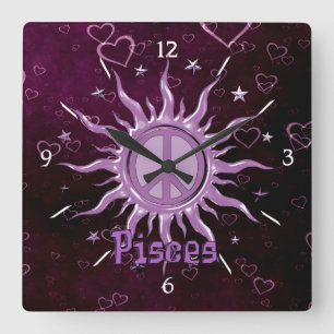 Peace Sun Pisces Square Wall Clock
