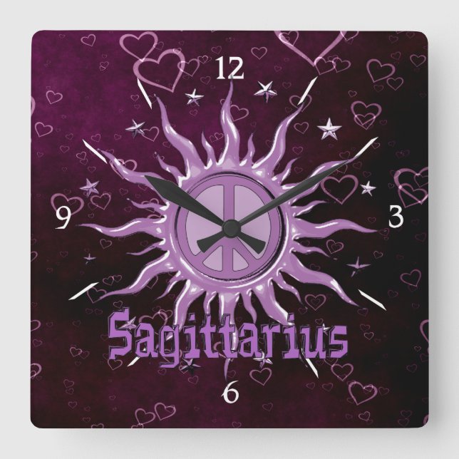 Peace Sun Sagittarius Square Wall Clock (Front)