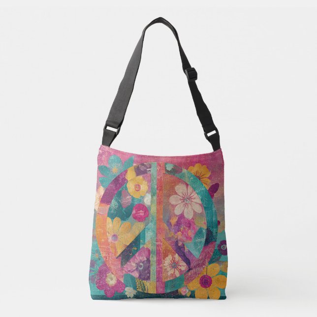 Peace symbol colourful crossbody bag (Front)