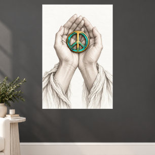 Peace Symbol Cradled in Hands Poster