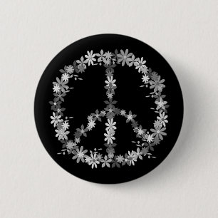 Peace symbol flower power 6 cm round badge
