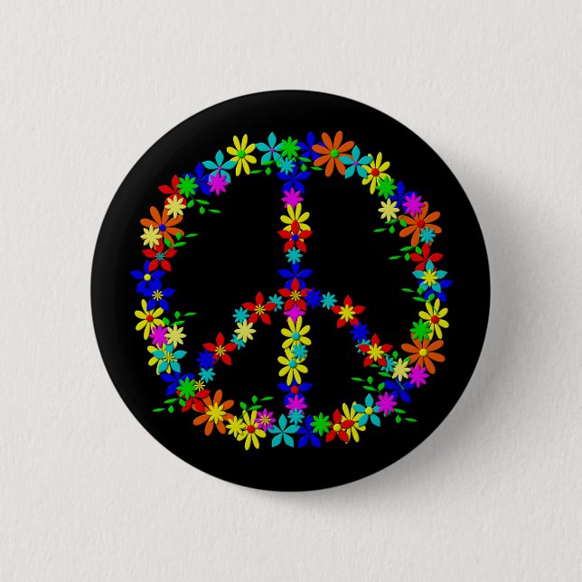 Peace Symbol Flower Power 6 Cm Round Badge (Front)
