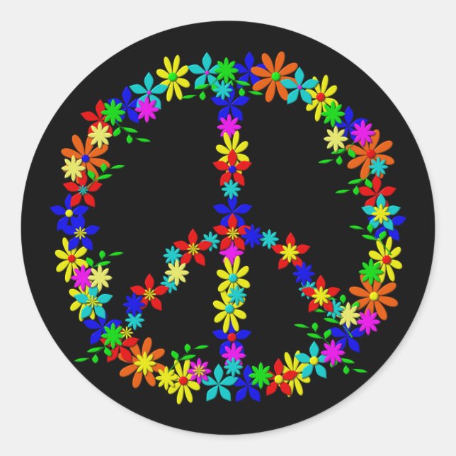 Peace Symbol Flower Power Classic Round Sticker (Front)