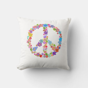 Peace Symbol Flower Power Colourful Design Cushion