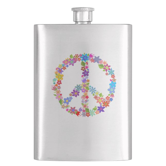 Peace Symbol Flower Power Colourful Design Hip Flask (Front)