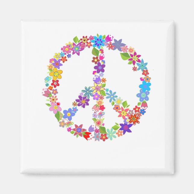 Peace Symbol Flower Power Colourful Design Magnet (Front)
