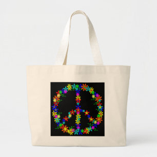 Peace Symbol Flower Power Large Tote Bag
