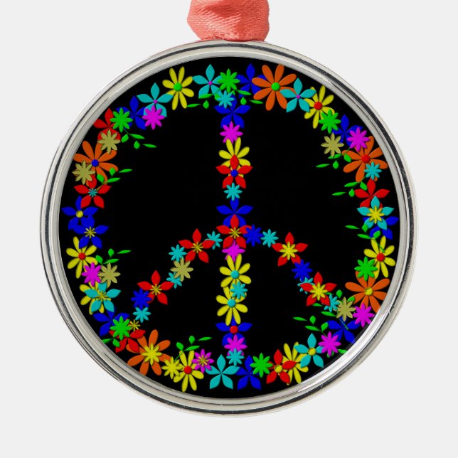 Peace Symbol Flower Power Metal Tree Decoration (Front)