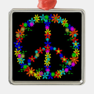 Peace Symbol Flower Power Metal Tree Decoration