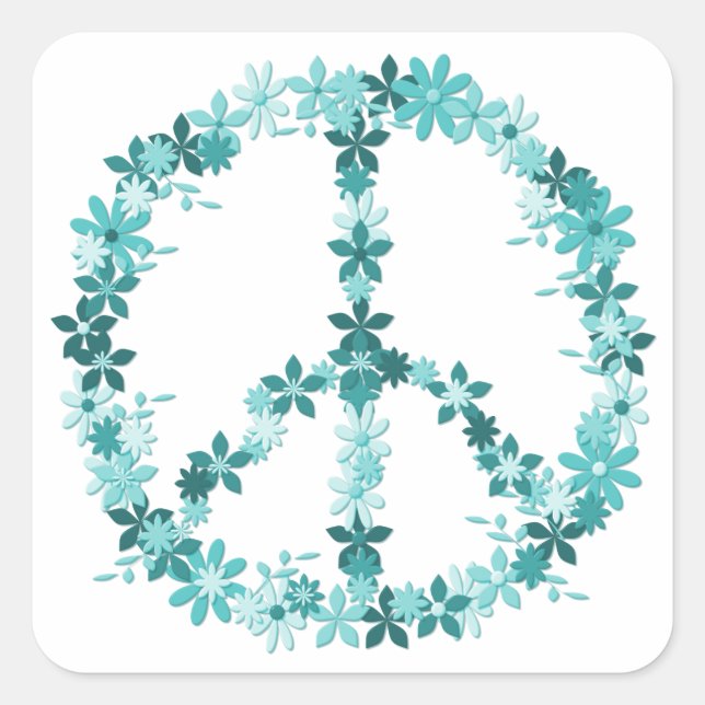 Peace symbol flower power square sticker (Front)