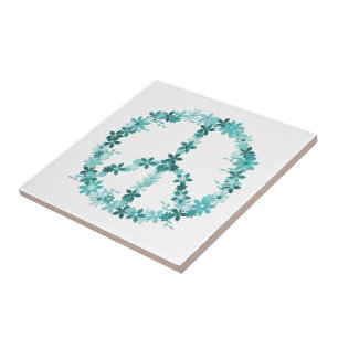 Peace symbol flower power tile