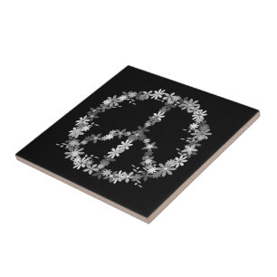 Peace symbol flower power tile