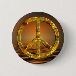 PEACE symbol - GOLD 6 Cm Round Badge