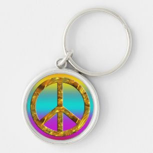 PEACE symbol - GOLD Key Ring