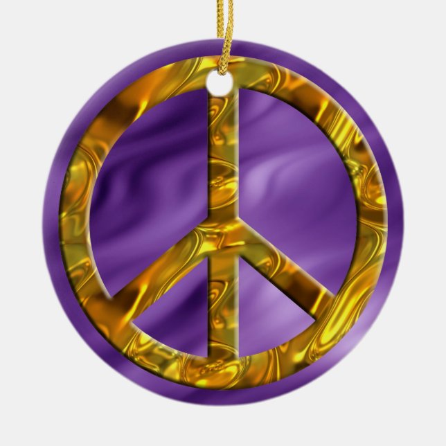 PEACE symbol - GOLD | lila waves Ceramic Tree Decoration (Front)