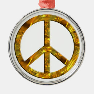 PEACE symbol - GOLD Metal Tree Decoration
