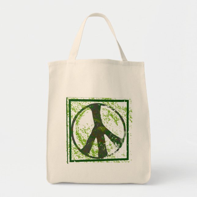 Peace Symbol Grunge Organic Grocery Tote Bag (Front)