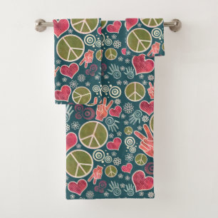 Peace Symbol Hipster Pacifism Sign Design Bath Towel Set