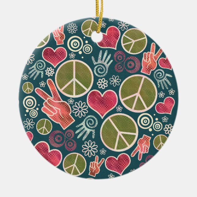 Peace Symbol Hipster Pacifism Sign Design Ceramic Tree Decoration (Front)