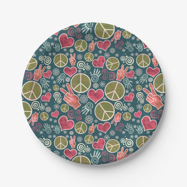 Peace Symbol Hipster Pacifism Sign Design Paper Plate (Front)