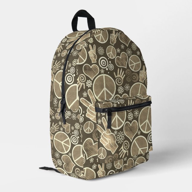 Peace Symbol Hipster Pacifism Sign Design Sepia Printed Backpack (Back Corner Left)