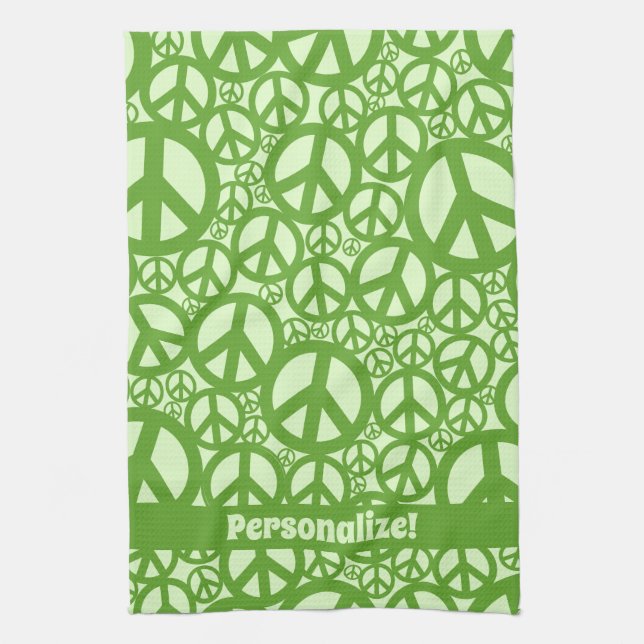 Peace Symbol Pattern Green Tea Towel (Vertical)