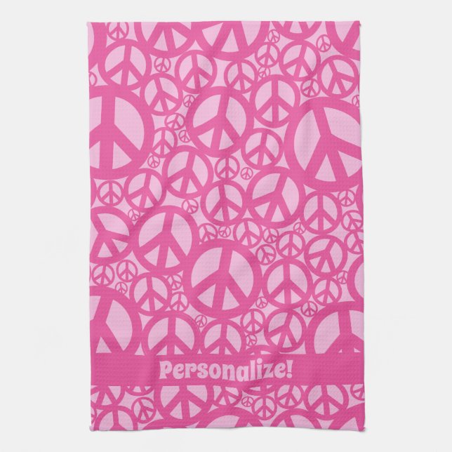 Peace Symbol Pattern Pink Tea Towel (Vertical)