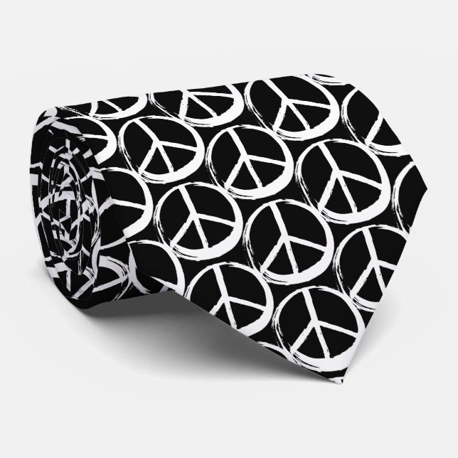 PEACE Symbol sign - 60s Hippie Elegant White Black Tie (Rolled)