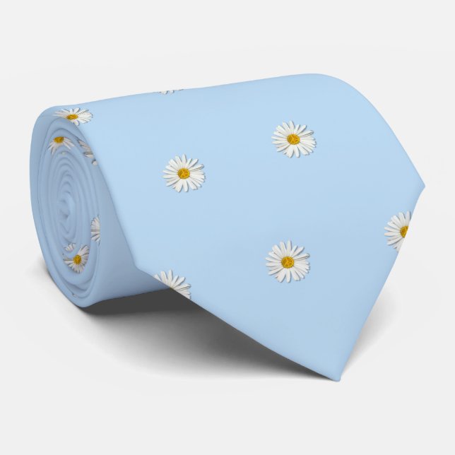 PEACE Symbol Sign Daisy Flower Statement Blue Tie (Rolled)
