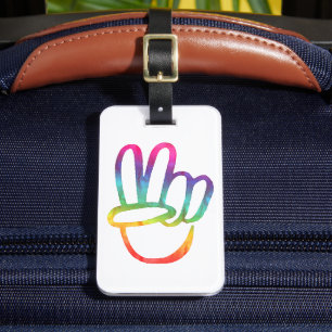 PEACE Symbol sign Hippie Tie-Dye 60s Love V Hand Luggage Tag