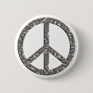 PEACE symbol - SILVER 6 Cm Round Badge