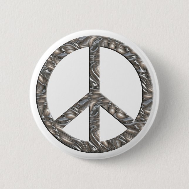 PEACE symbol  - SILVER 6 Cm Round Badge (Front)
